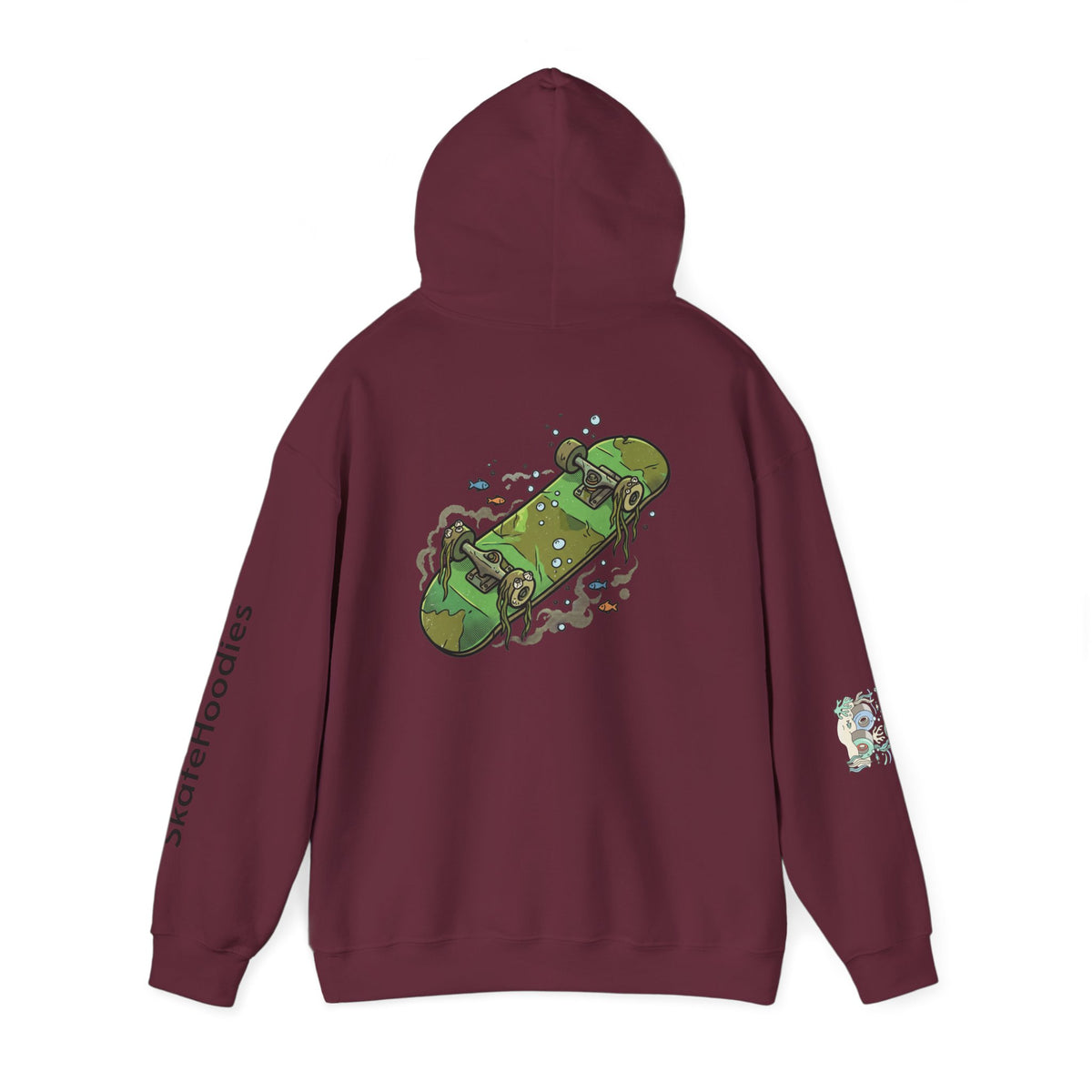 Skate Park Graphic Hoodie — Green Skateboard Illustration