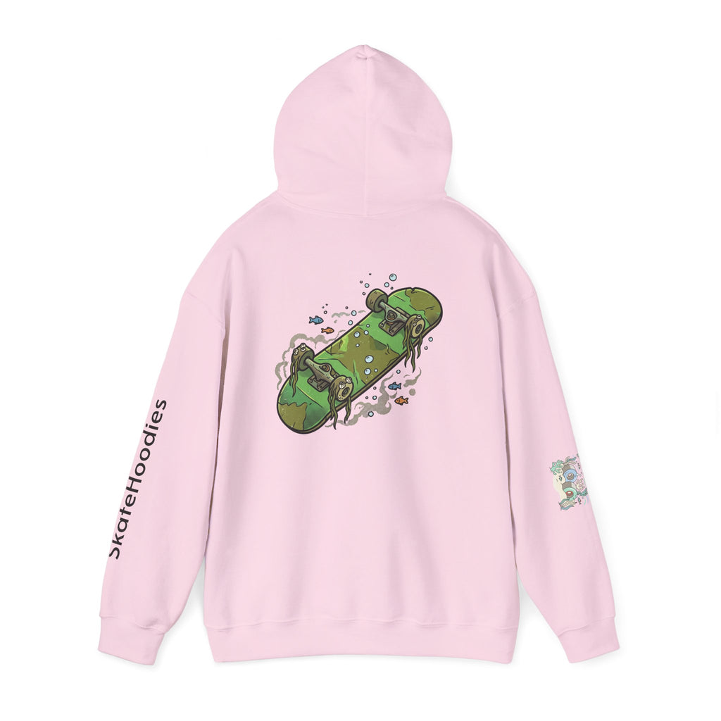 Skate Park Graphic Hoodie — Green Skateboard Illustration