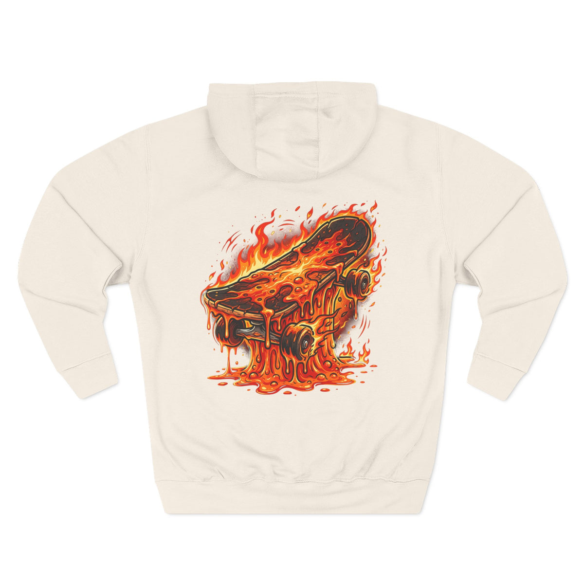 Flaming Skateboard Hoodie — Melted Skate Deck Graphic Fleece Pullover