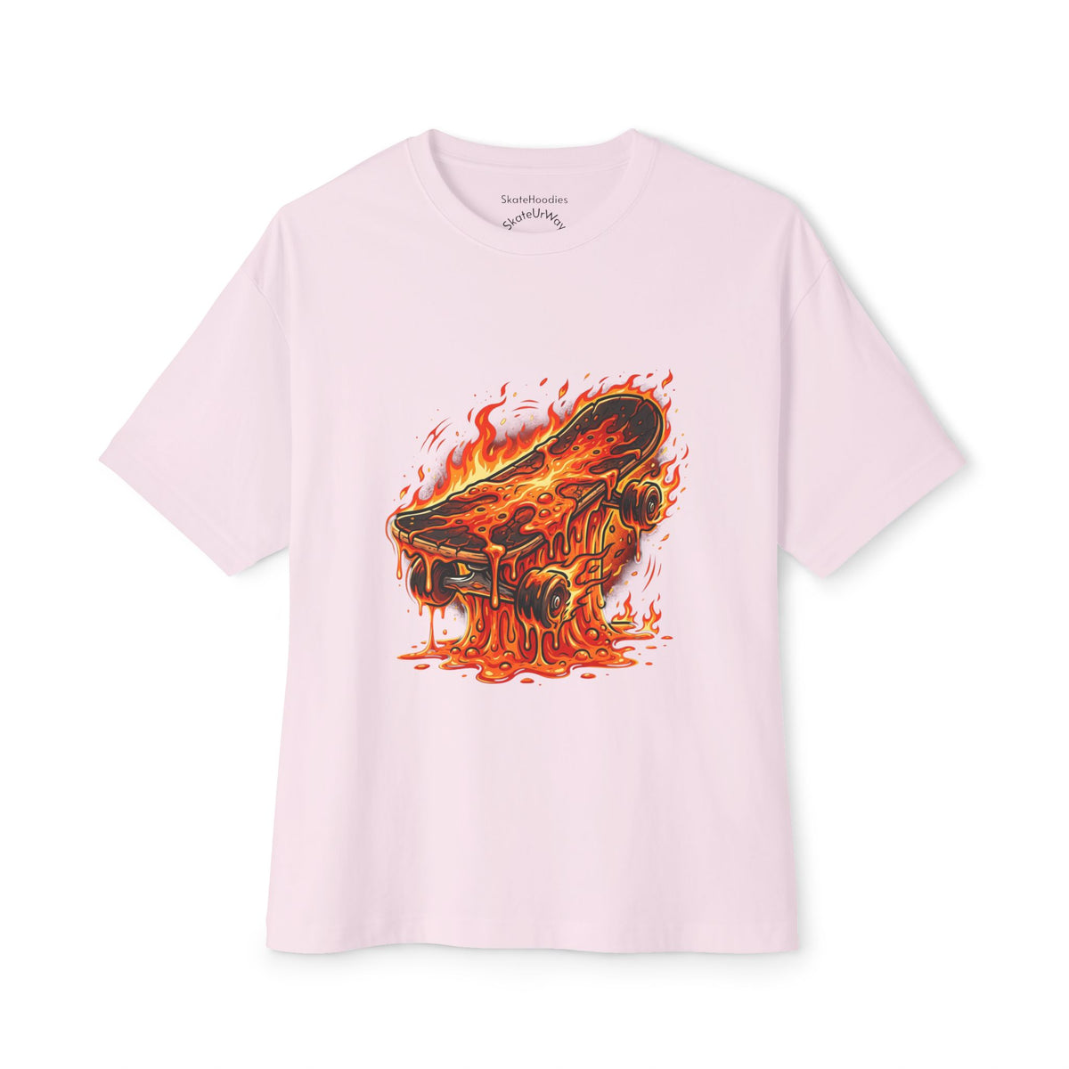 Melting Skateboard Tee — Fiery Skate Graphic Oversized T-Shirt