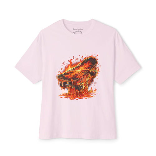 Melting Skateboard Tee — Fiery Skate Graphic Oversized T-Shirt