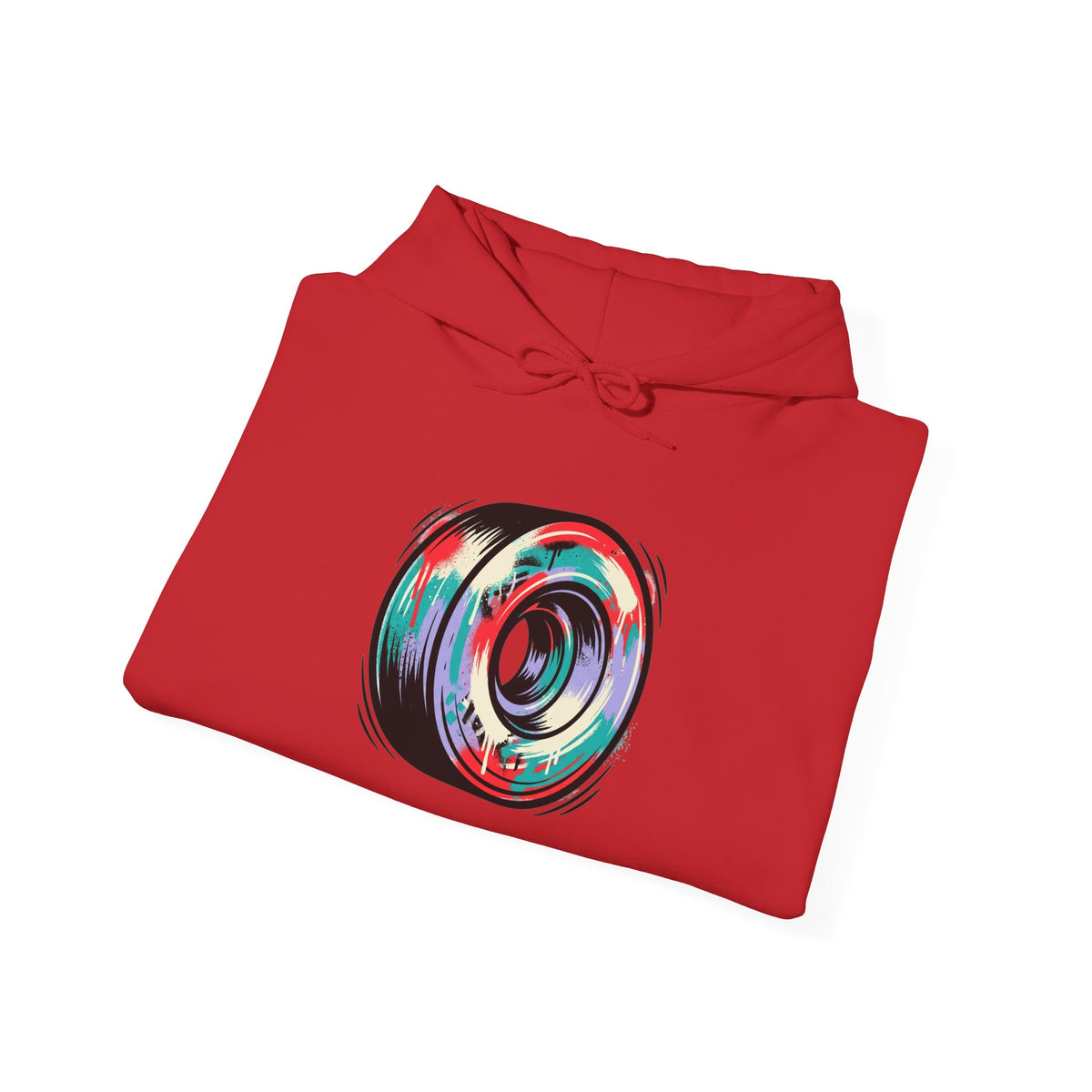Skate Wheel Graphic Hoodie — Colorful Abstract Skateboard Wheel Sweatshirt