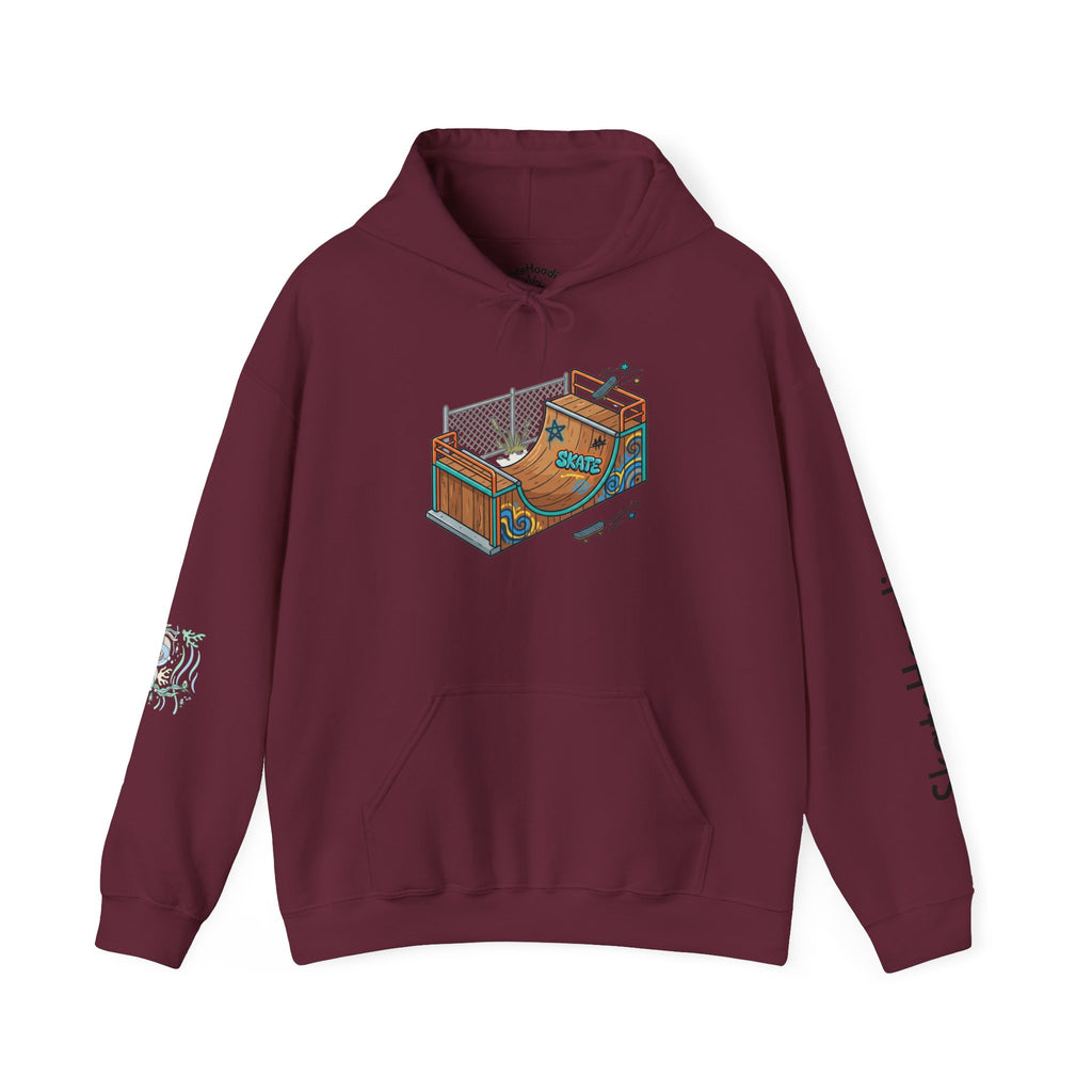 Skate Park Graphic Hoodie — Green Skateboard Illustration