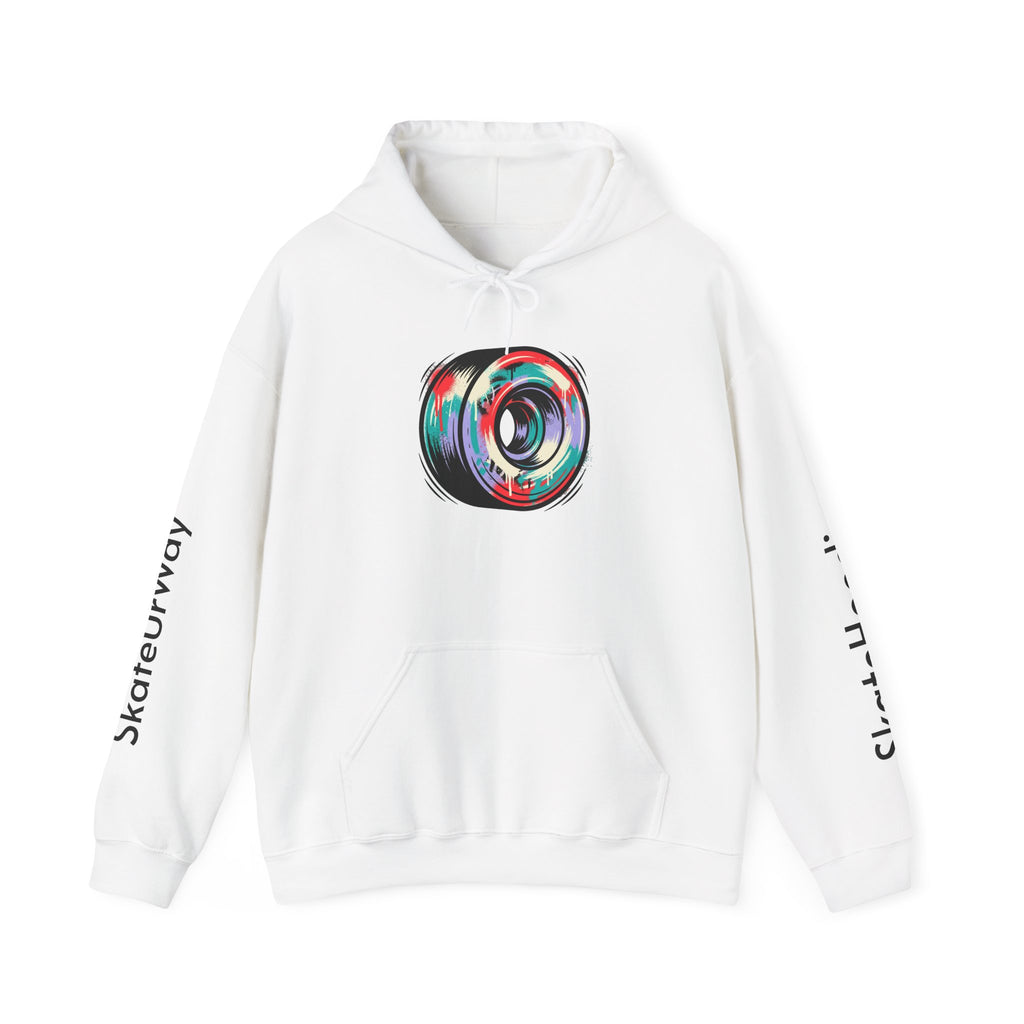 Skate Wheel Graphic Hoodie — Colorful Abstract Skateboard Wheel Sweatshirt