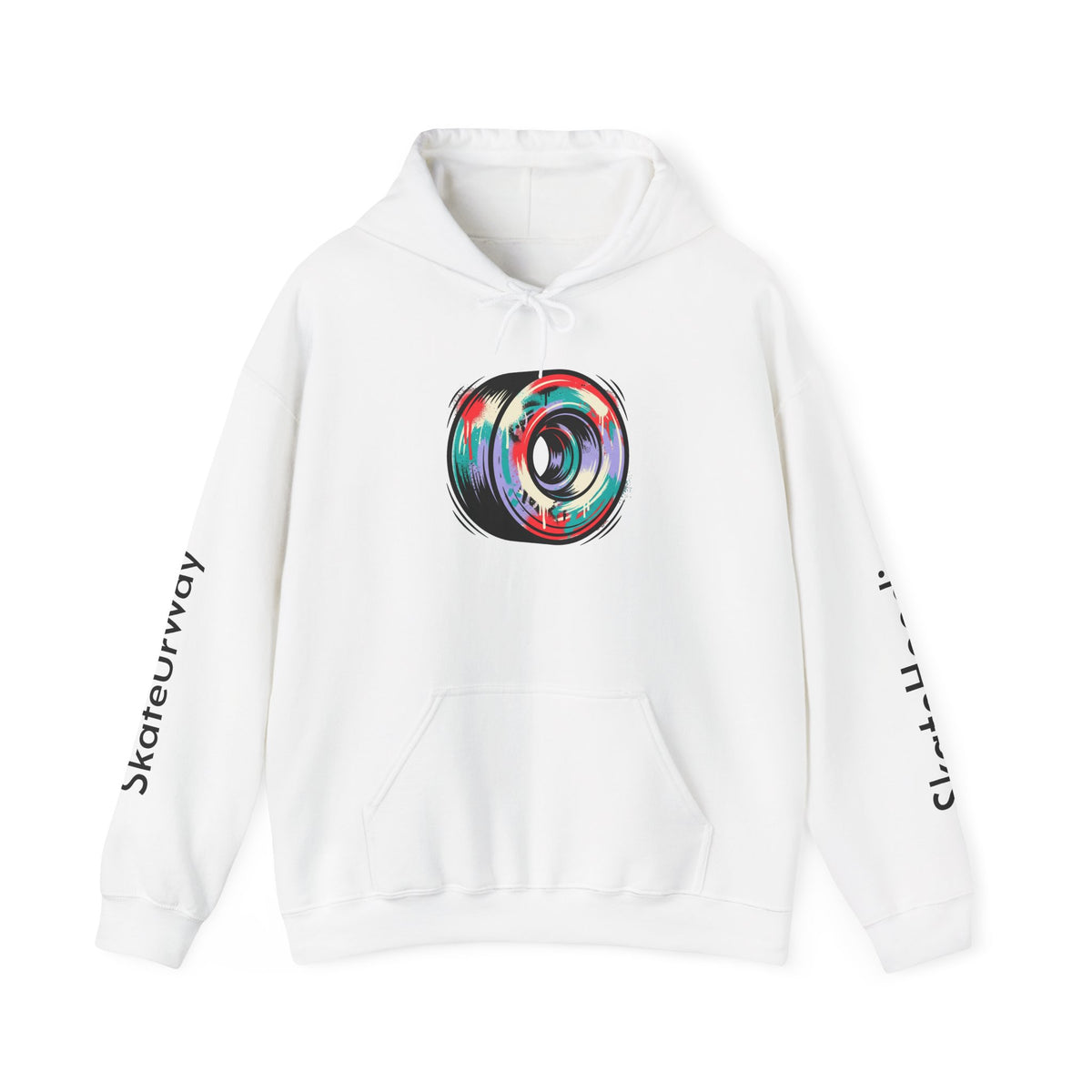 Skate Wheel Graphic Hoodie — Colorful Abstract Skateboard Wheel Sweatshirt