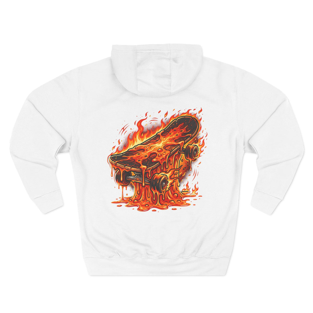 Flaming Skateboard Hoodie — Melted Skate Deck Graphic Fleece Pullover