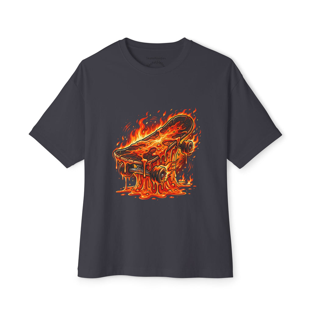 Melting Skateboard Tee — Fiery Skate Graphic Oversized T-Shirt