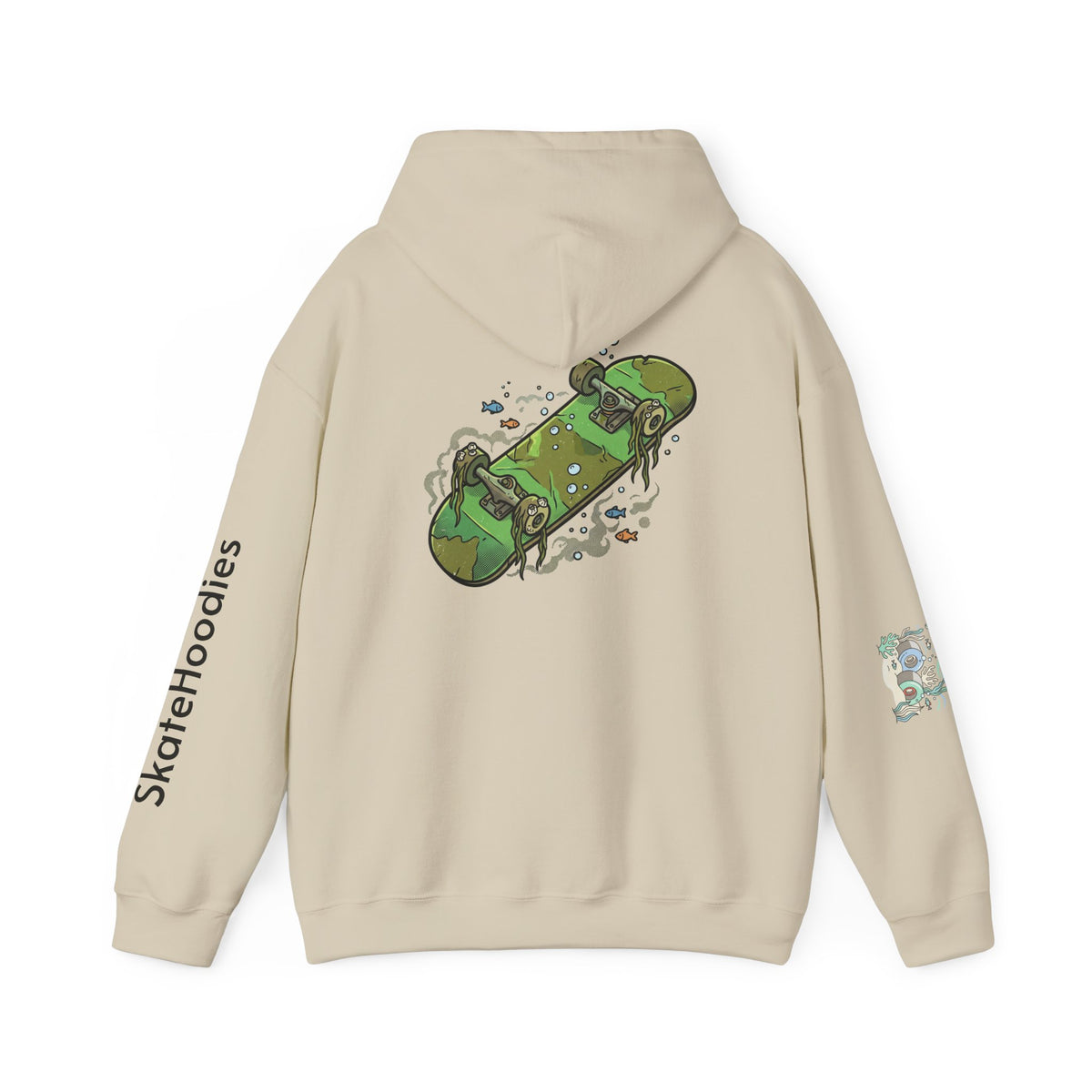 Skate Park Graphic Hoodie — Green Skateboard Illustration