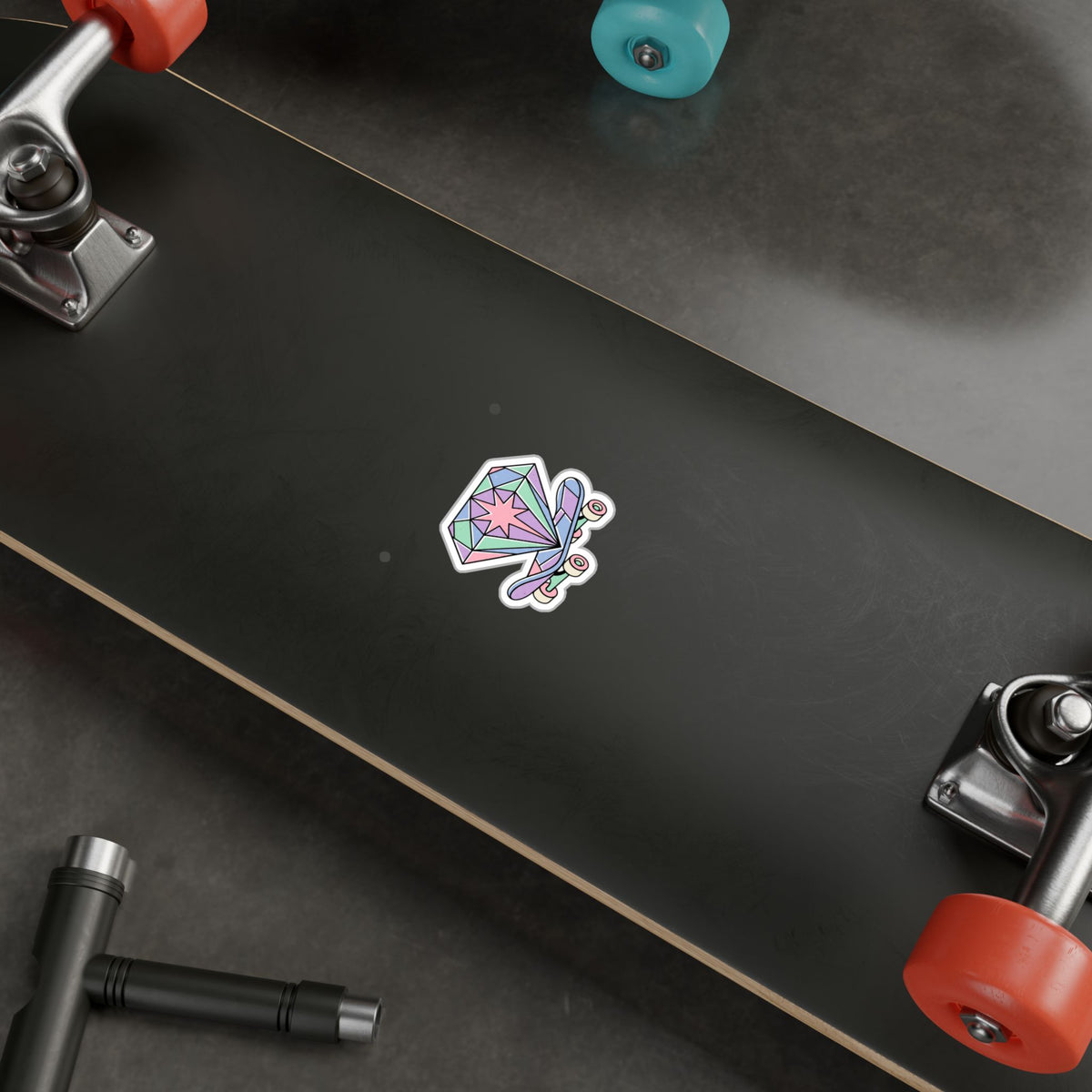 Pastel Diamond Skateboard Kiss-Cut Vinyl Sticker — Cute Skateboard Decal