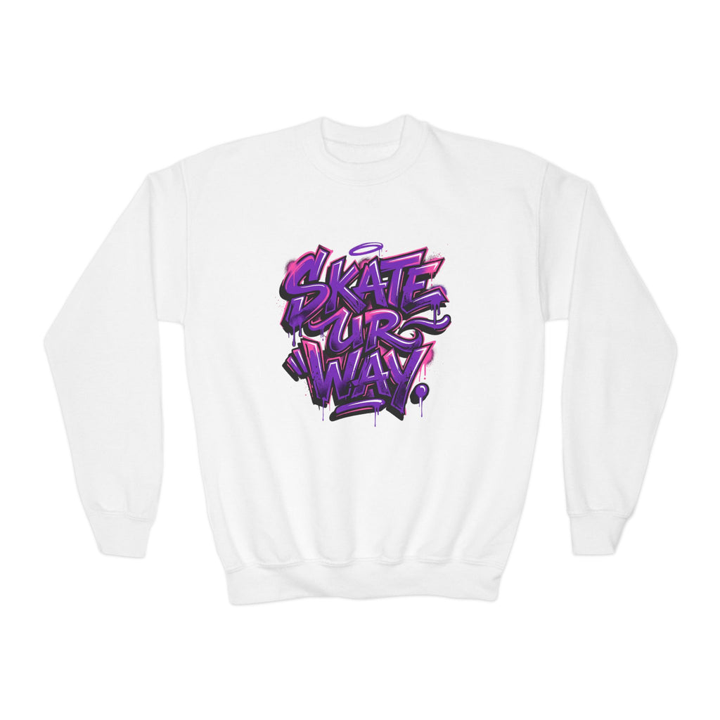 Skate Life Graffiti Crewneck Sweatshirt | Skateboard Streetwear, Purple Script