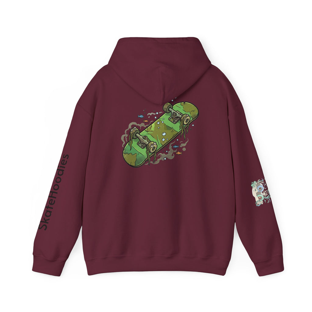 Skate Park Graphic Hoodie — Green Skateboard Illustration