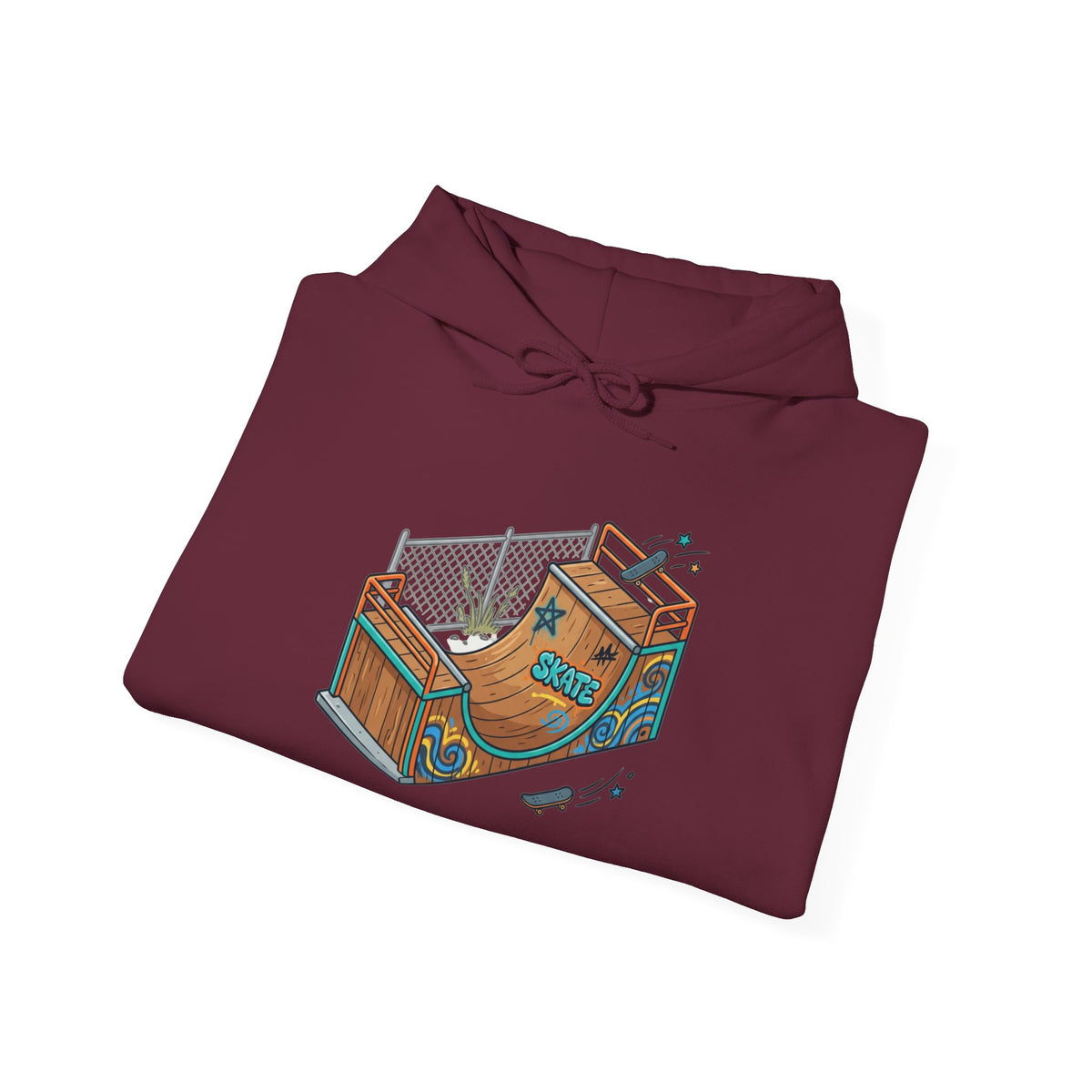 Skate Park Graphic Hoodie — Green Skateboard Illustration