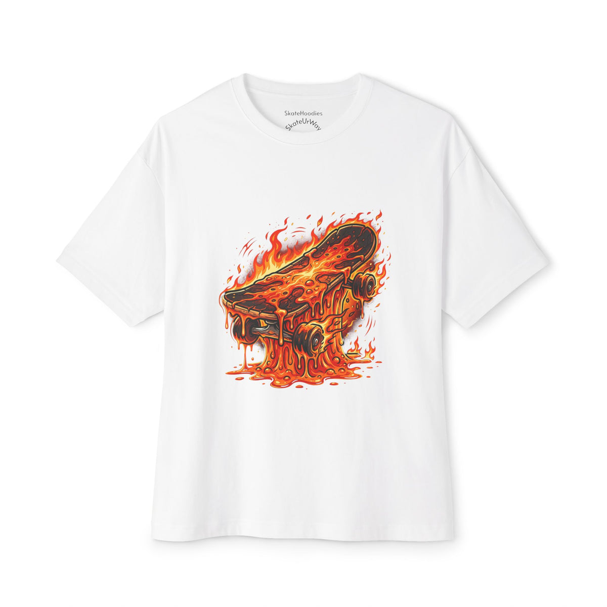 Melting Skateboard Tee — Fiery Skate Graphic Oversized T-Shirt