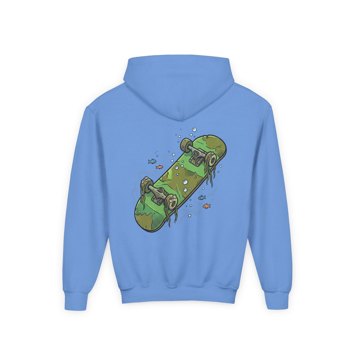 Kids Skateboard Hoodie — Green Submerged Skateboard Graphic