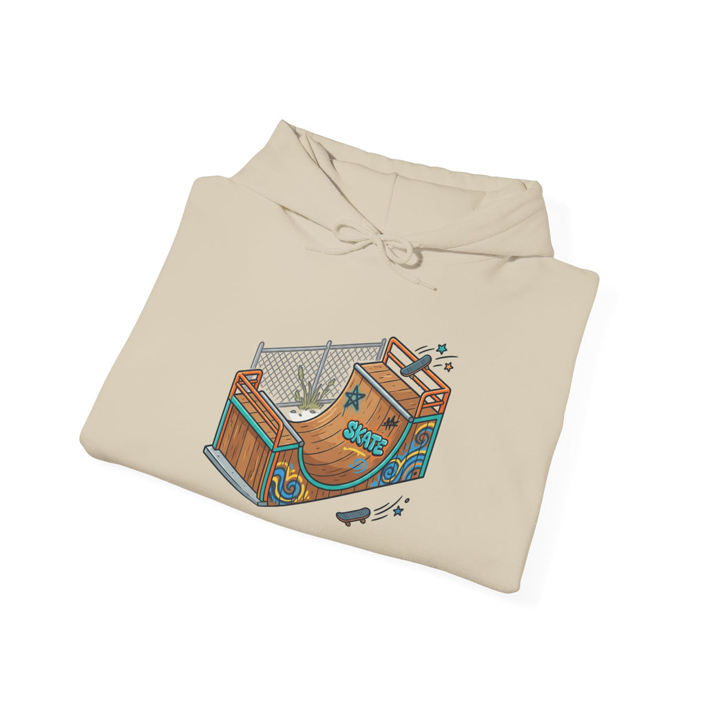 Skate Park Graphic Hoodie — Green Skateboard Illustration
