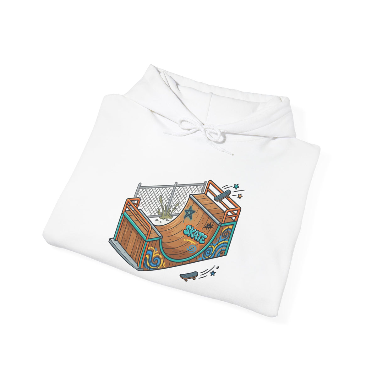 Skate Park Graphic Hoodie — Green Skateboard Illustration