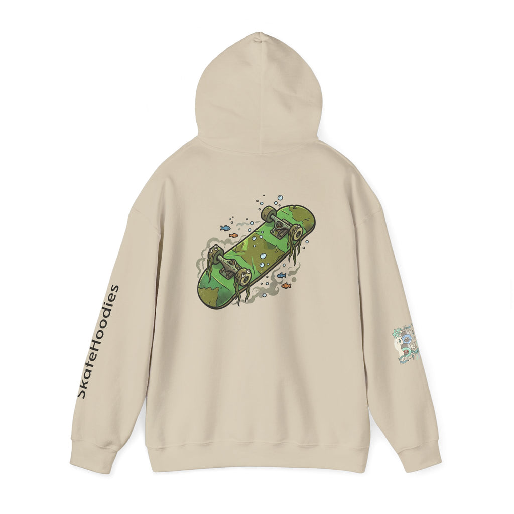 Skate Park Graphic Hoodie — Green Skateboard Illustration