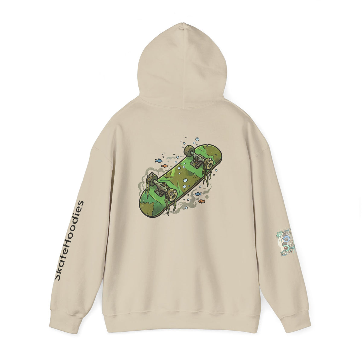 Skate Park Graphic Hoodie — Green Skateboard Illustration