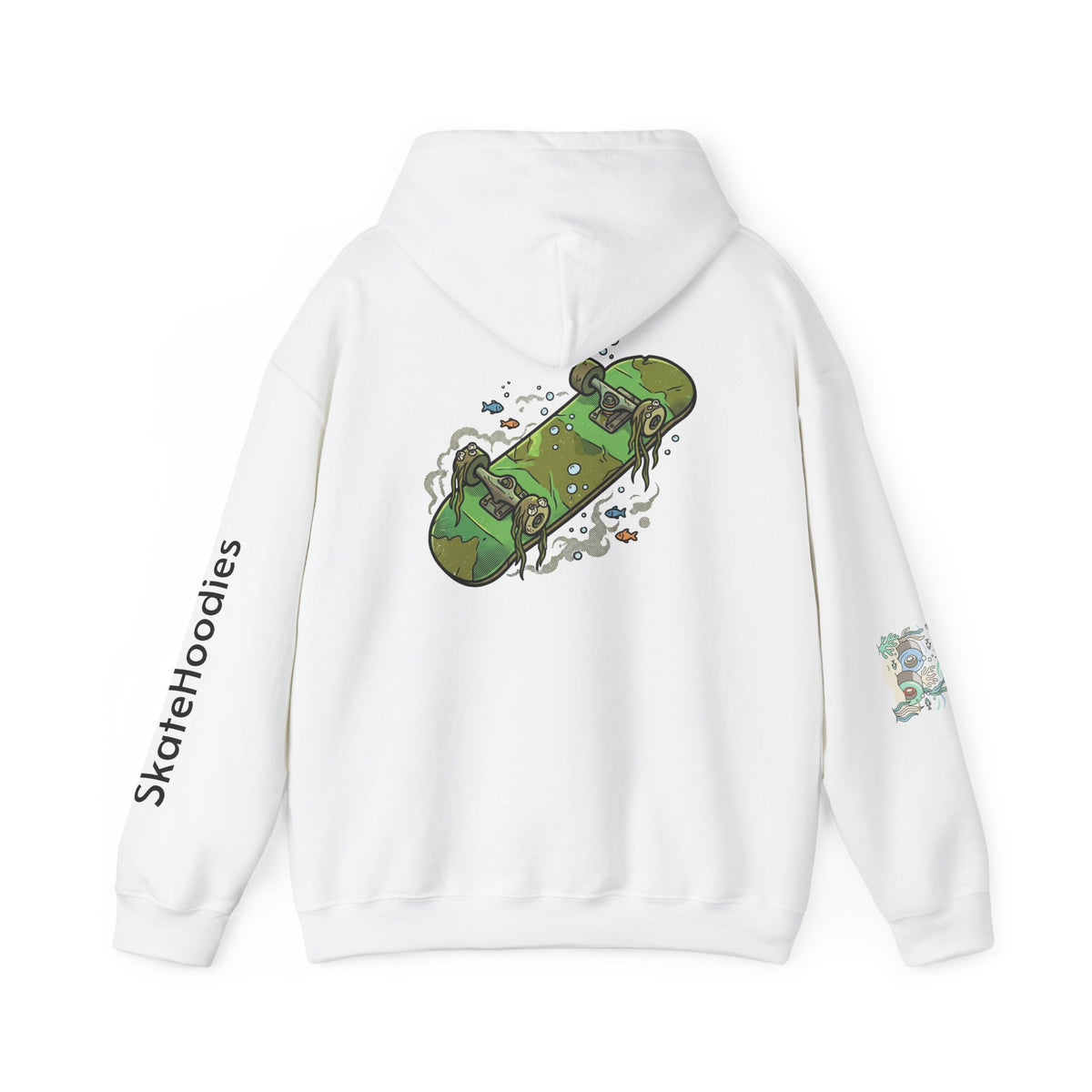Skate Park Graphic Hoodie — Green Skateboard Illustration