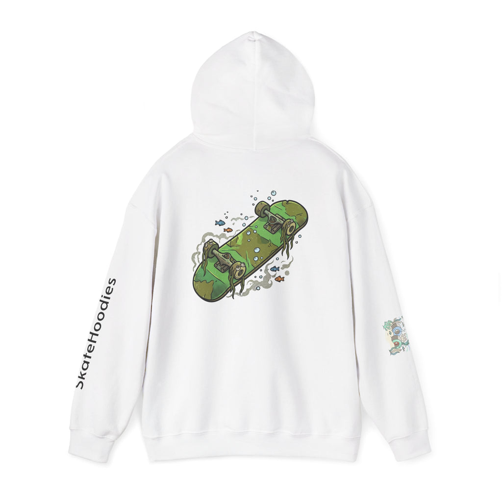 Skate Park Graphic Hoodie — Green Skateboard Illustration