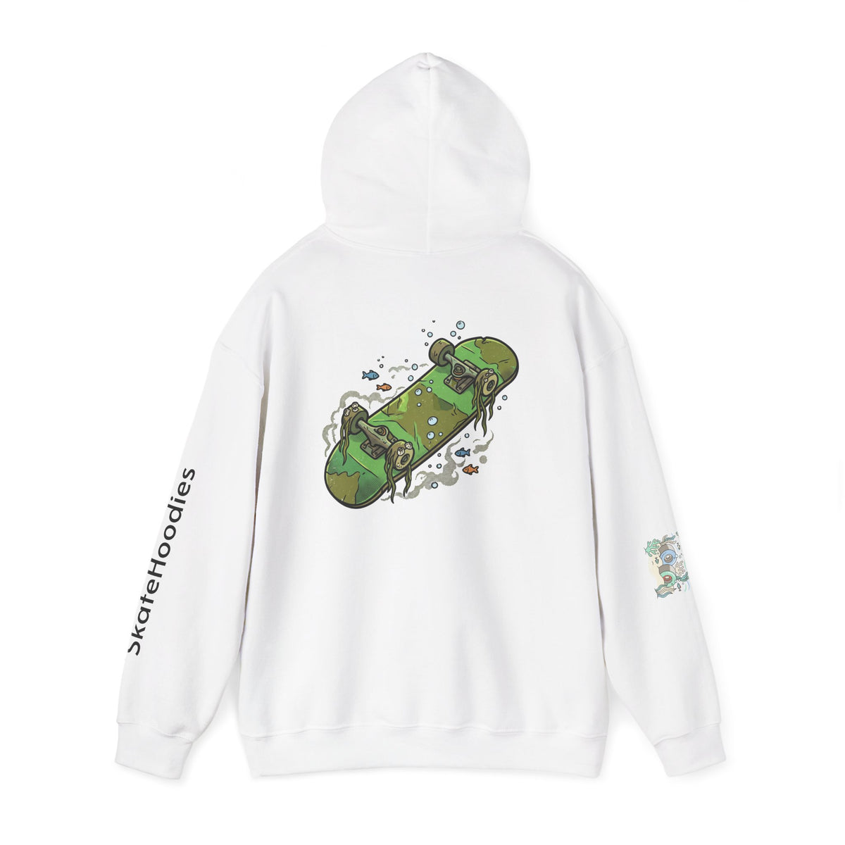 Skate Park Graphic Hoodie — Green Skateboard Illustration