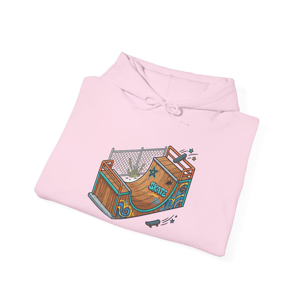 Skate Park Graphic Hoodie — Green Skateboard Illustration