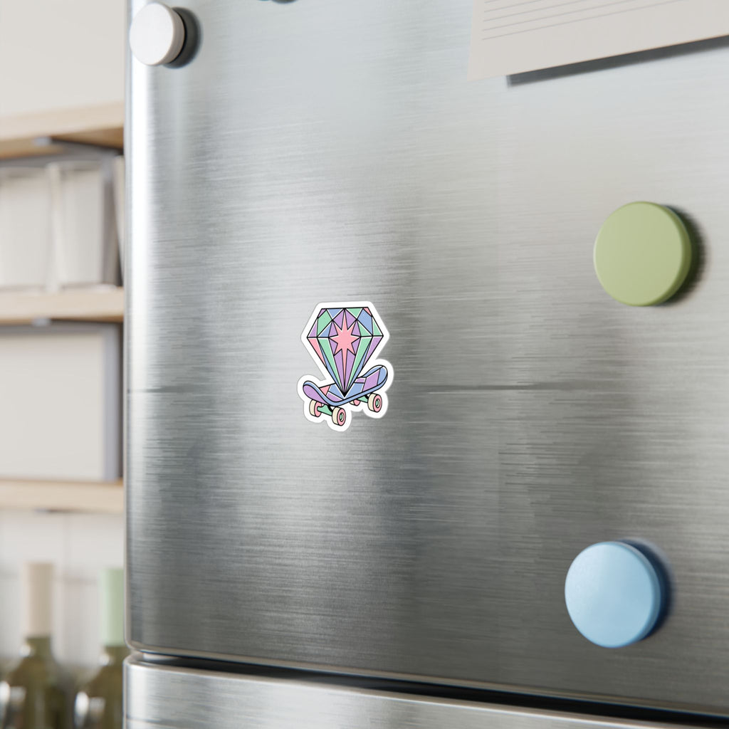 Pastel Diamond Skateboard Kiss-Cut Vinyl Sticker — Cute Skateboard Decal