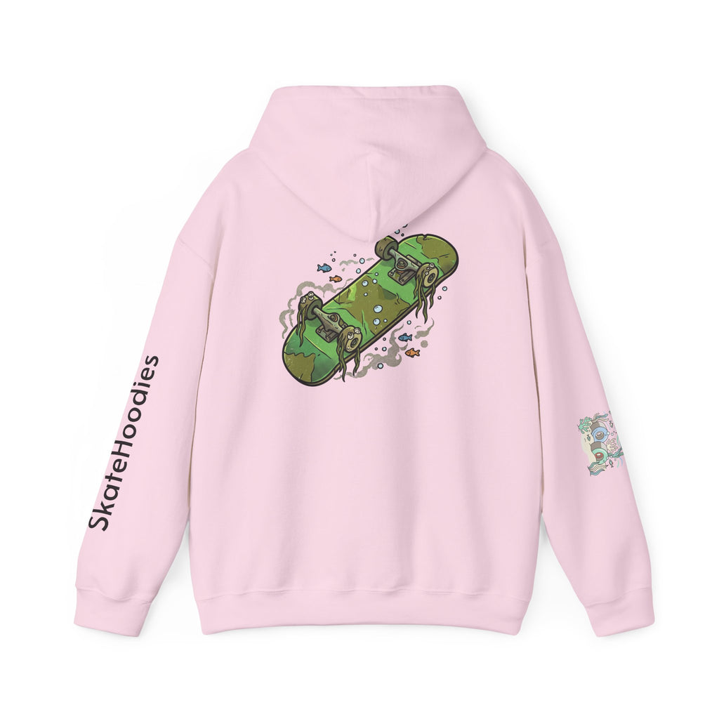 Skate Park Graphic Hoodie — Green Skateboard Illustration