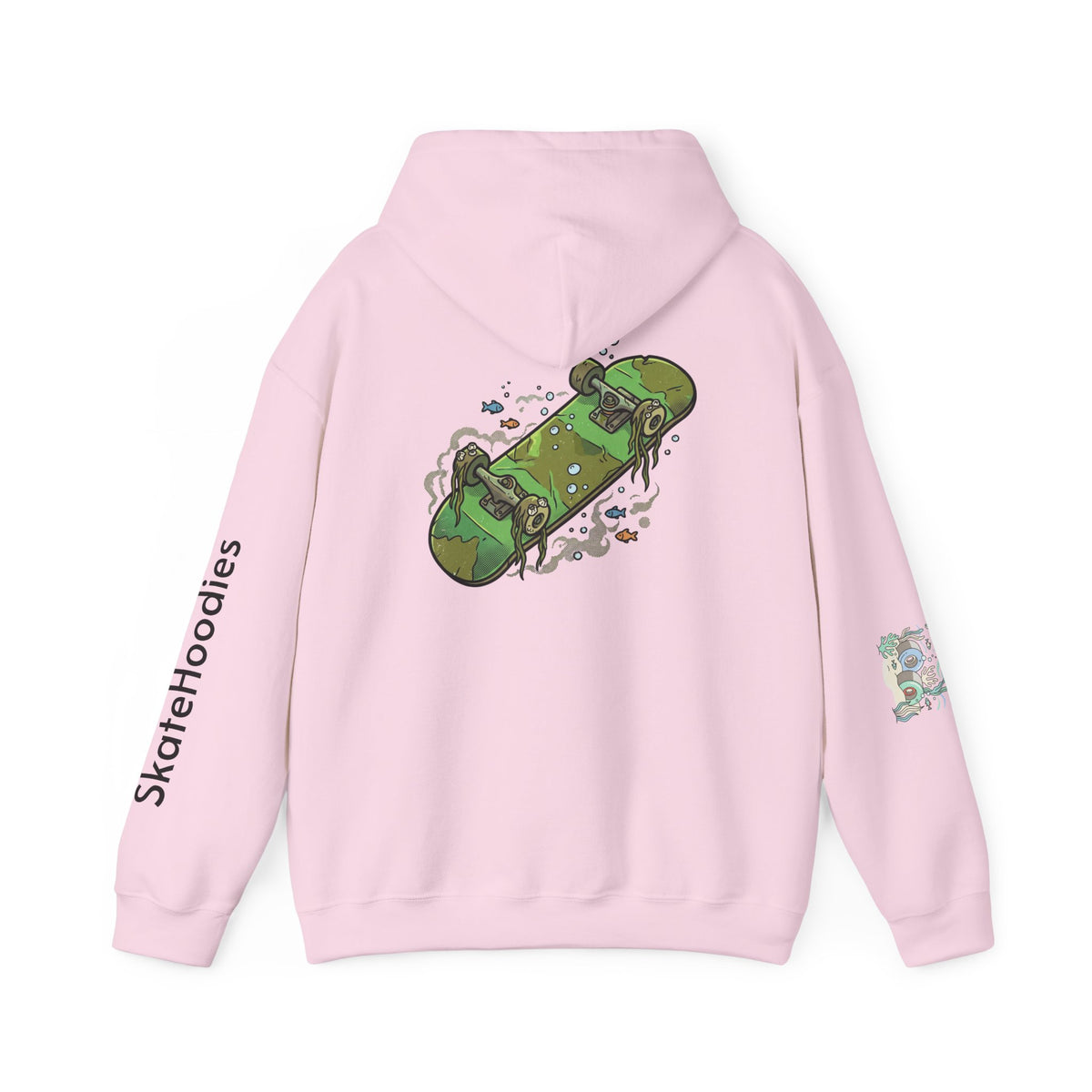 Skate Park Graphic Hoodie — Green Skateboard Illustration